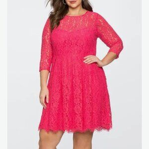 Eloquii Floral Detail Fit and Flare Dress